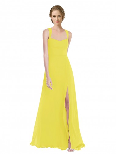 Comprar Linha A Amor Chiffon Comprimento Chão Amarelo Vestidos de Madrinha
