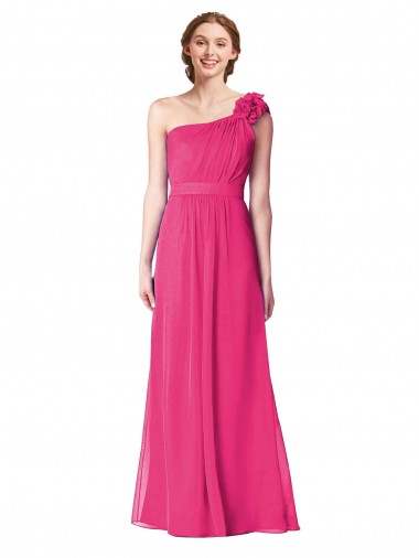 Comprar Linha A Um Ombro Chiffon Comprimento Chão Azaléia Vestidos de Madrinha
