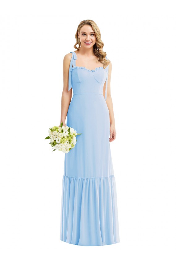 Comprar Linha A Amor Chiffon Comprimento Chão Azul Céu Claro Vestidos de Madrinha