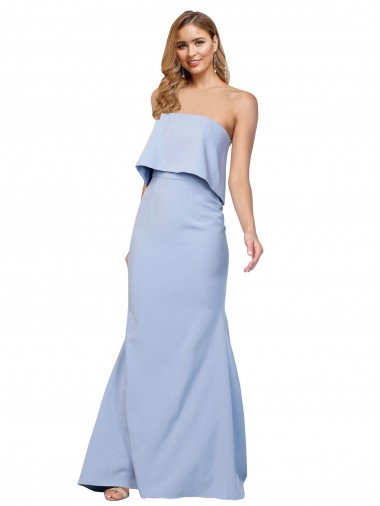 Comprar Linha A Sem alças Crepe Esticado Comprimento Chão Azul Céu Claro Vestidos de Madrinha / Vestidos de Noite / Vestidos de Festa