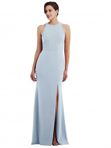 Comprar Trombeta Decote Joia Crepe Esticado Comprimento Chão Azul Céu Claro Vestidos de Madrinha / Vestidos de Noite / Vestidos de Festa