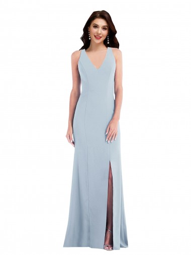 Comprar Trombeta Decote V Crepe Esticado Comprimento Chão Azul Céu Claro Vestidos de Madrinha / Vestidos de Festa