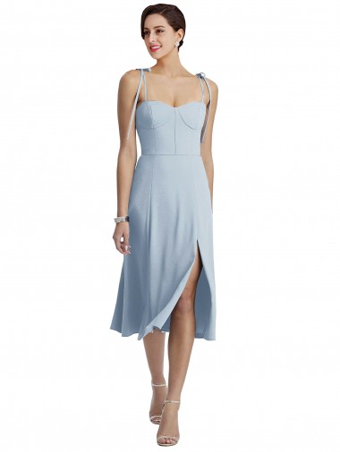 Comprar Linha A Amor Crepe Esticado Comprimento Midi Azul Céu Claro Vestidos de Madrinha / Vestidos de Festa / Vestidos de Cocktail / Vestidos de Homecoming