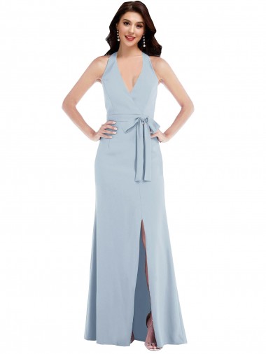 Comprar Linha A Decote V Crepe Esticado Comprimento Chão Azul Céu Claro Vestidos de Madrinha / Vestidos de Noite / Vestidos de Festa