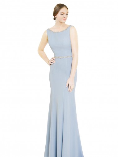 Comprar Linha A Decote Alto Chiffon Comprimento Chão Azul Céu Claro Longo Vestidos de Madrinha