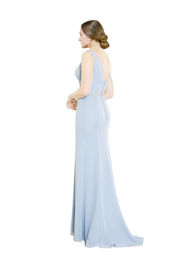 Comprar Linha A Decote Alto Chiffon Comprimento Chão Azul Céu Claro Longo Vestidos de Madrinha