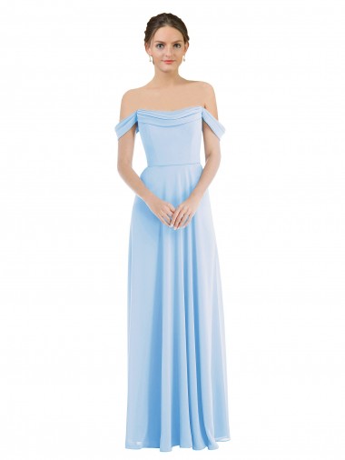 Comprar Linha A Fora do Ombro Chiffon Comprimento Chão Azul Céu Claro Vestidos de Madrinha / Vestidos de Noite
