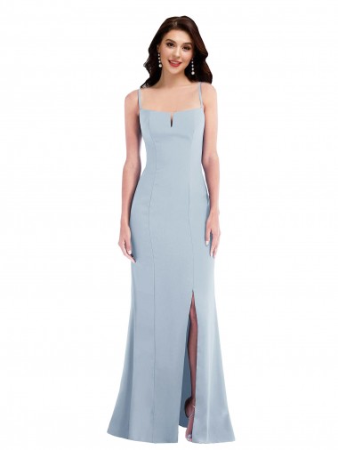 Comprar Trombeta Alças finas Crepe Esticado Comprimento Chão Azul Céu Claro Vestidos de Madrinha / Vestidos de Noite / Vestidos de Festa