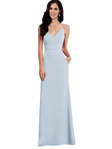 Comprar Trombeta Decote V Crepe Esticado Comprimento Chão Azul Céu Claro Longo Vestidos de Madrinha / Vestidos de Festa