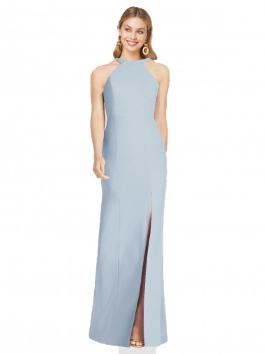 Comprar Trombeta Decote Alto Crepe Esticado Comprimento Chão Azul Céu Claro Vestidos de Madrinha / Vestidos de Noite