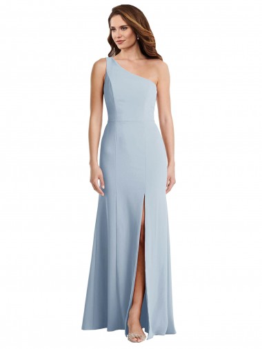 Comprar Trombeta Um Ombro Crepe Esticado Comprimento Chão Azul Céu Claro Vestidos de Madrinha / Vestidos de Noite / Vestidos de Festa