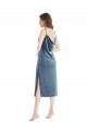Comprar Bainha Um Ombro Veludo Elástico Comprimento Chão Azul Empoeirado Vestidos de Madrinha / Vestidos de Festa