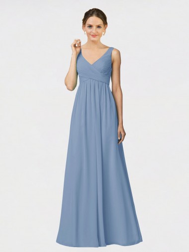 Comprar Linha A Amor Chiffon Comprimento Chão Azul Empoeirado Vestidos de Madrinha Vestidos de Baile