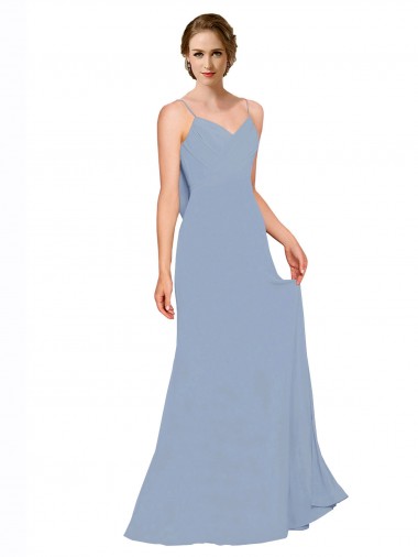 Comprar Linha A Amor Chiffon Comprimento Chão Azul Empoeirado Sem Mangas Longo Vestidos de Madrinha