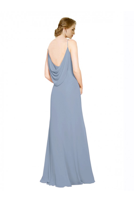 Comprar Linha A Amor Chiffon Comprimento Chão Azul Empoeirado Sem Mangas Longo Vestidos de Madrinha