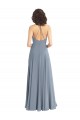 Comprar Linha A Decote Capuz Chiffon Comprimento Chão Azul Empoeirado Vestidos de Madrinha