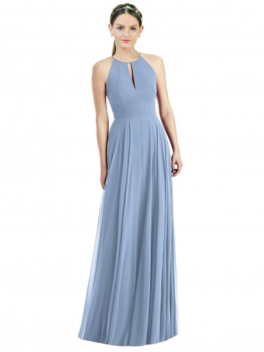 Comprar Linha A Cabeçada Chiffon Comprimento Chão Azul Empoeirado Vestidos de Madrinha