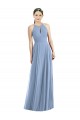 Comprar Linha A Cabeçada Chiffon Comprimento Chão Azul Empoeirado Vestidos de Madrinha