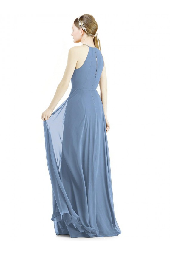 Comprar Linha A Cabeçada Chiffon Comprimento Chão Azul Empoeirado Vestidos de Madrinha