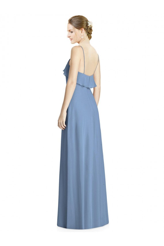 Comprar Linha A Alças finas Chiffon Comprimento Chão Azul Empoeirado Abrir de volta Longo Vestidos de Madrinha