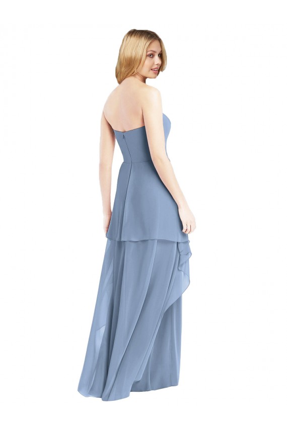 Comprar Linha A Sem alças Chiffon Comprimento Chão Azul Empoeirado Sem Mangas Vestidos de Madrinha