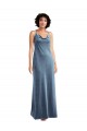 Comprar Bainha Decote Capuz Veludo Elástico Comprimento Chão Azul Empoeirado Sem Mangas Vestidos de Madrinha / Vestidos de Festa