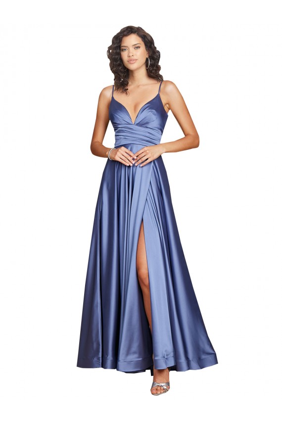 Comprar Linha A Amor Cetim Sedoso Comprimento Chão Azul Francês Vestidos de Madrinha / Vestidos de Noite / Vestidos de Festa