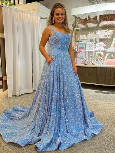 Comprar Linha A Colher Lantejoulas Veludo Comboio Corte Azul Vestidos de Festa