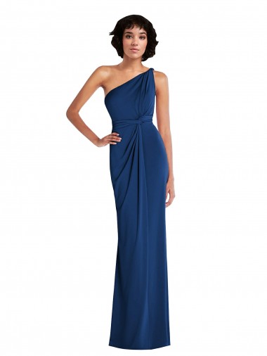 Comprar Bainha Um Ombro Spandex Comprimento Chão Azul Real Vestidos de Madrinha / Vestidos de Festa