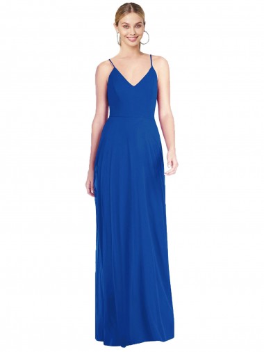 Comprar Linha A Alças finas Chiffon Comprimento Chão Azul Real Criss Cruz Longo Vestidos de Madrinha