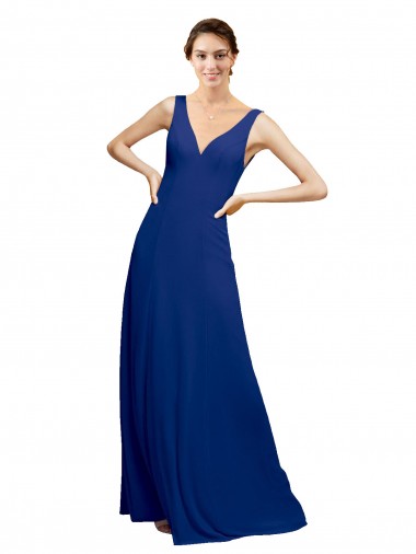 Comprar Linha A Decote V Chiffon Comprimento Chão Azul Real Sem Mangas Vestidos de Madrinha