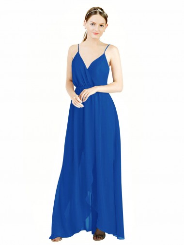 Comprar Linha A Decote V Chiffon Comprimento Chão Azul Real Sem Mangas Longo Vestidos de Madrinha