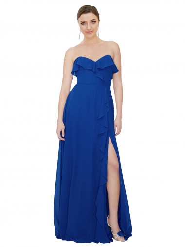 Comprar Linha A Sem alças Chiffon Comprimento Chão Azul Real Vestidos de Madrinha