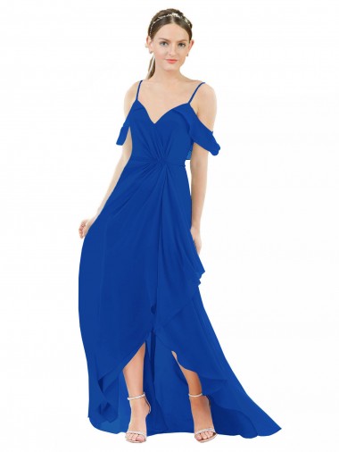 Comprar Linha A Decote V Chiffon Alto Baixo Azul Real Alto Baixo, Vestidos de Madrinha