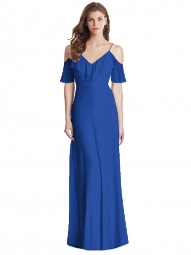 Comprar Trombeta Decote V Chiffon Comprimento Chão Azul Real Vestidos de Madrinha