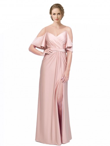 Comprar Bainha Fora do Ombro Cetim Sedoso Comprimento Chão  Vestidos de Madrinha / Vestidos de Noite / Vestidos de Festa