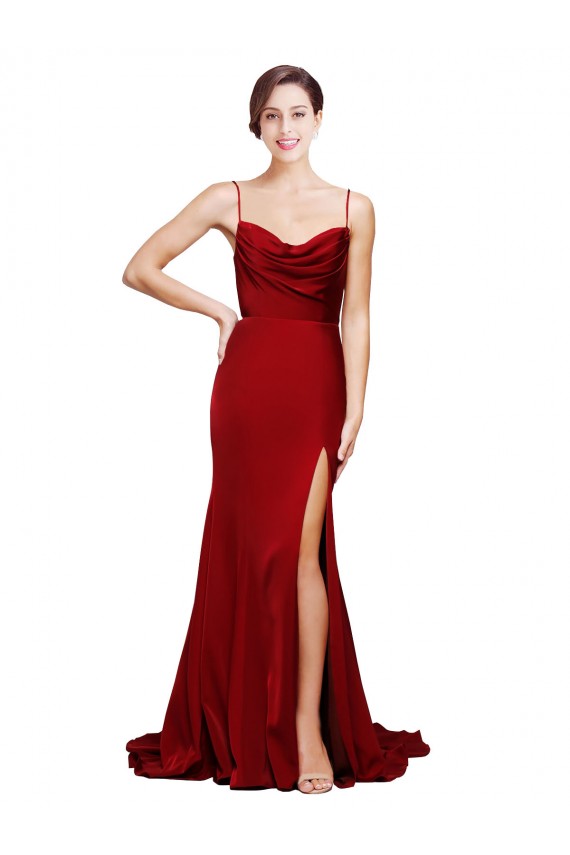 Comprar Bainha Decote Capuz Cetim Elástico Comboio Varredela Borgonha Vestidos de Madrinha / Vestidos de Noite / Vestidos de Festa