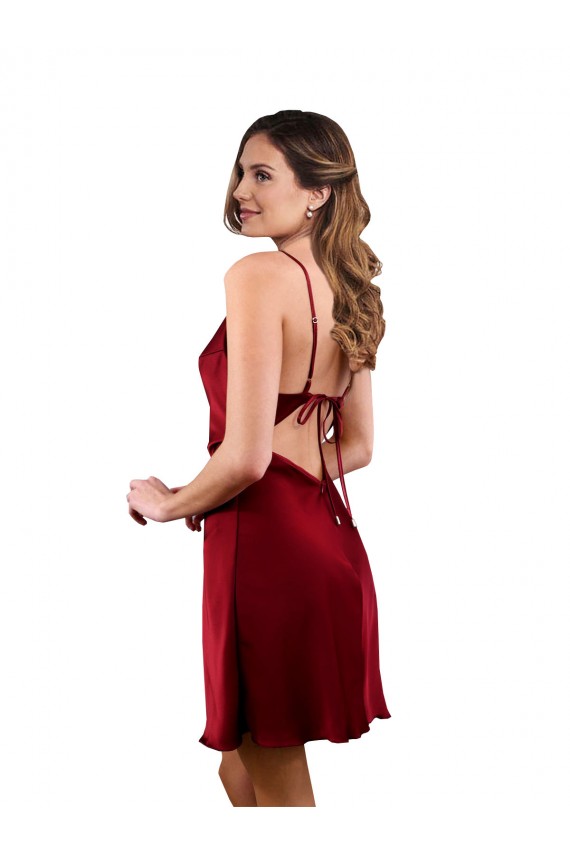 Comprar Bainha Decote Capuz Cetim Sedoso Comprimento Midi Borgonha Vestidos de Madrinha / Vestidos de Noite / Vestidos de Festa / Vestidos de Cocktail / Vestidos de Homecoming