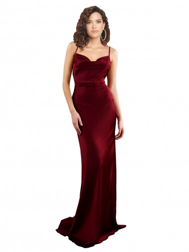 Comprar Bainha Decote Capuz Cetim Sedoso Comprimento Chão Borgonha Longo Vestidos de Madrinha / Vestidos de Noite / Vestidos de Festa