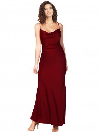 Comprar Bainha Decote Capuz Cetim Sedoso Comprimento Chão Borgonha Vestidos de Madrinha / Vestidos de Noite / Vestidos de Festa