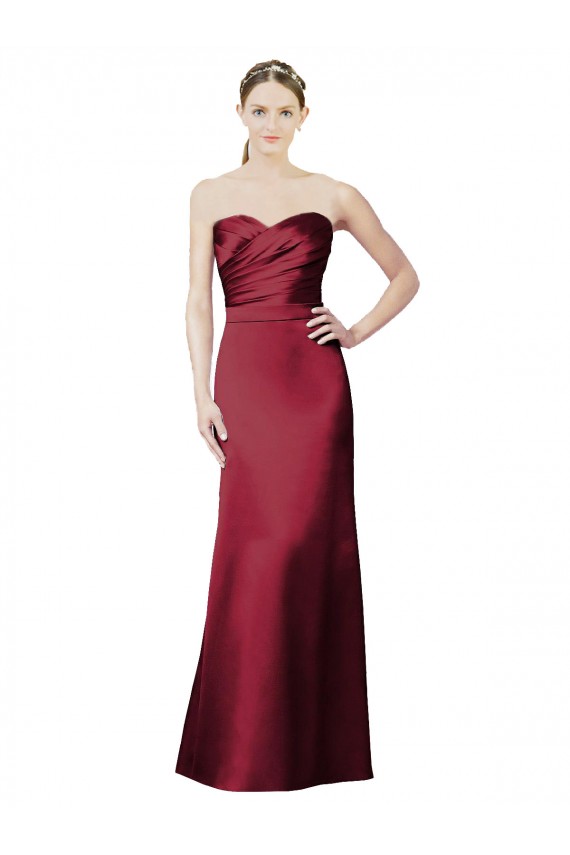 Comprar Sereia Sem alças Cetim Comprimento Chão Borgonha Vestidos de Madrinha