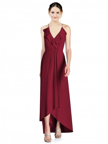 Comprar Linha A Decote V Chiffon Alto Baixo Borgonha Alto Baixo, Vestidos de Madrinha