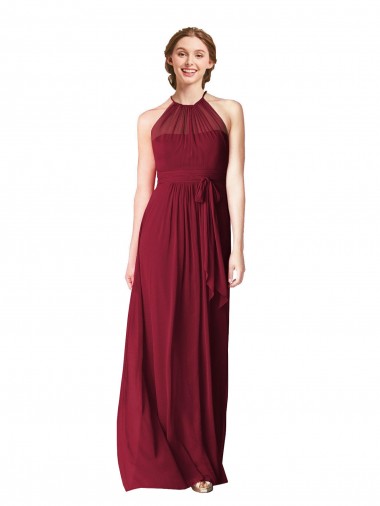 Comprar Linha A Cabeçada Chiffon Comprimento Chão Borgonha Vestidos de Madrinha