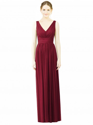 Comprar Linha A Decote V Chiffon Comprimento Chão Borgonha Costas em V Longo Vestido de Madrinha