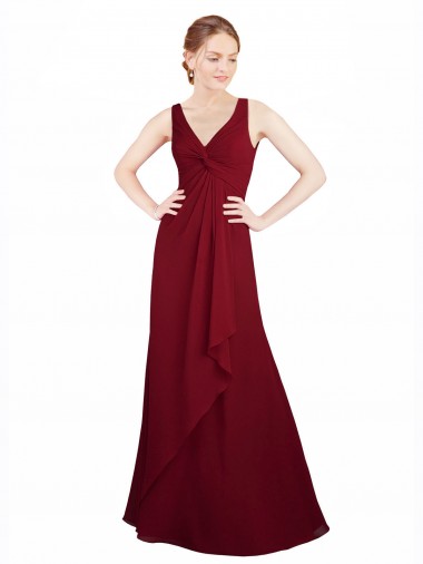 Comprar Linha A Decote V Chiffon Comprimento Chão Borgonha Vestidos de Madrinha