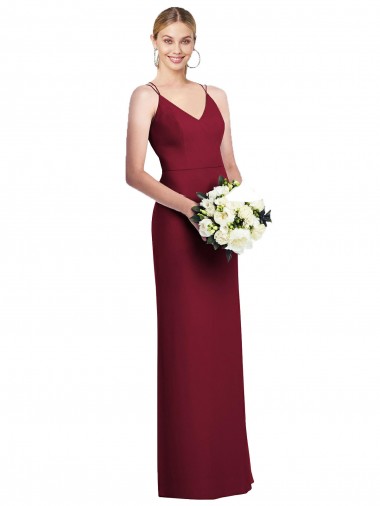 Comprar Linha A Decote V Chiffon Comprimento Chão Borgonha  Longo Vestido de Madrinha / Vestido de Baile