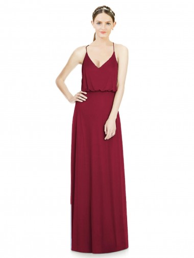 Comprar Linha A Decote V Chiffon Comprimento Chão Borgonha  Longo Vestido de Madrinha