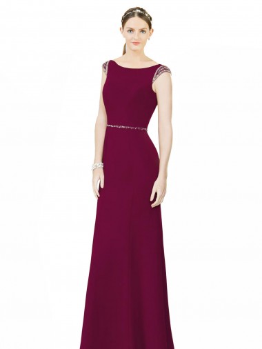 Comprar Linha A Decote Alto Chiffon Comprimento Chão Borgonha Longo Vestidos de Madrinha