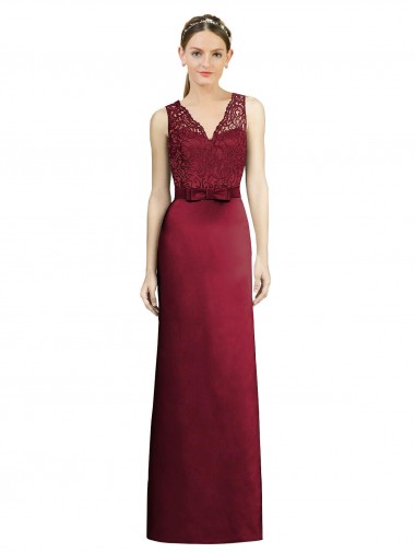 Comprar Linha A Decote V Cetim & Renda Comprimento Chão Borgonha Vestidos de Madrinha
