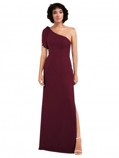 Comprar Linha A Um Ombro Chiffon Comprimento Chão Borgonha Vestidos de Madrinha / Vestidos de Noite